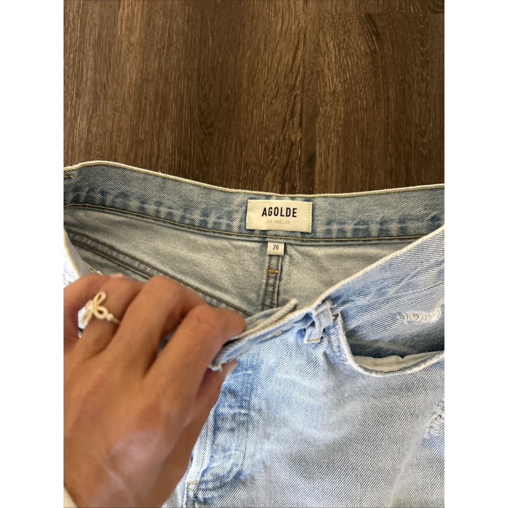 AGOLDE Parker High Rise Distressed Denim Shorts Light Wash Size 26 Boho Festival - Picture 4 of 9